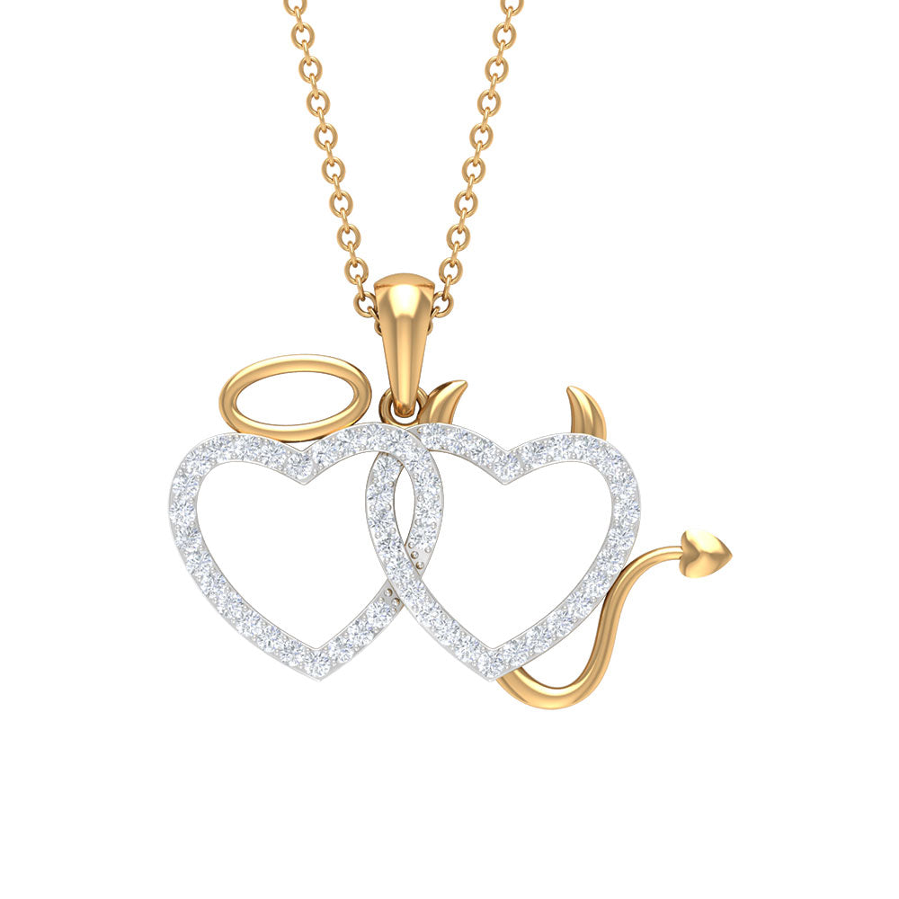 Certified Zircon Angle and Devil Twin Heart Necklace