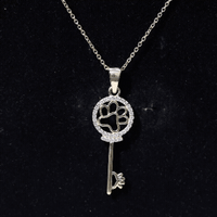 Certified Cubic Zirconia Key Pendant Necklace with Paw Motif