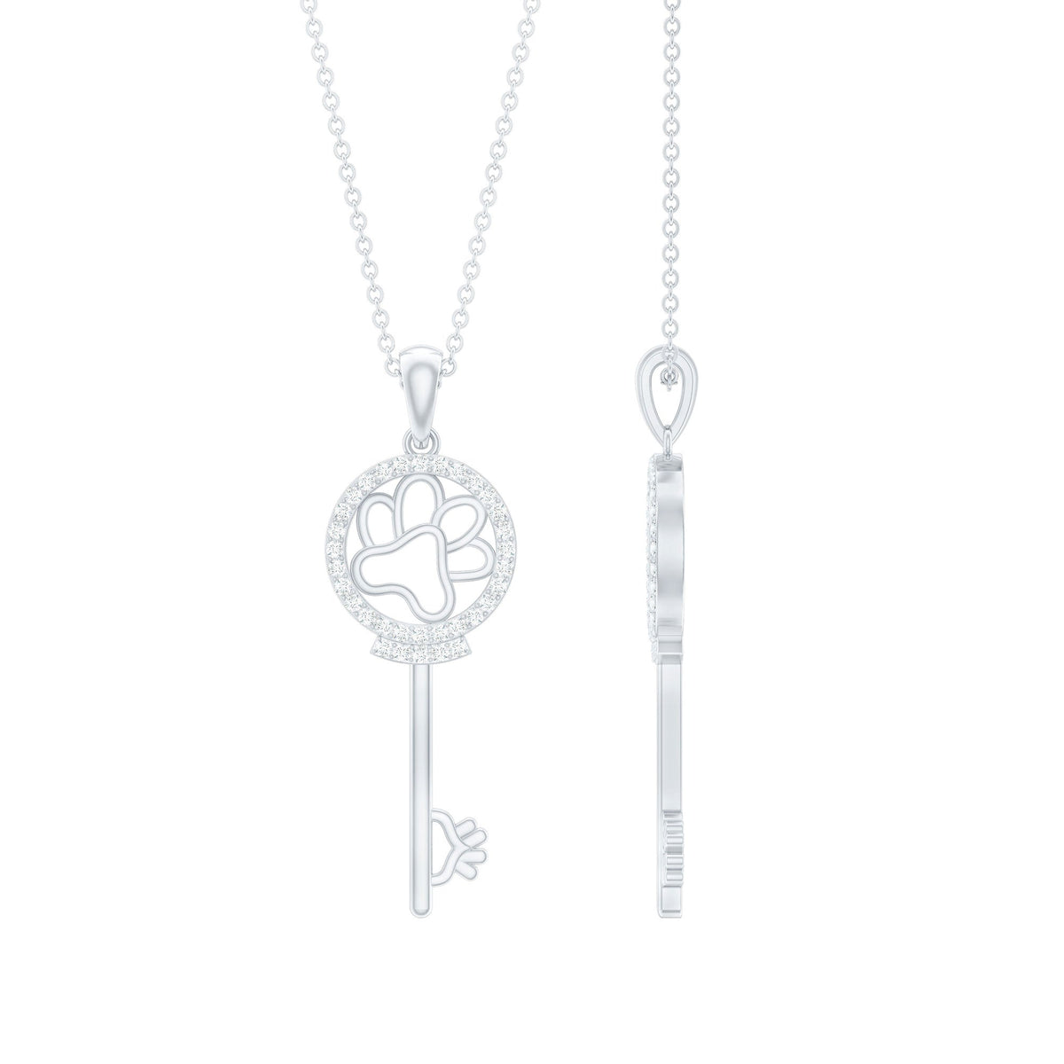 Certified Cubic Zirconia Key Pendant Necklace with Paw Motif