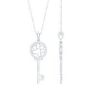 Certified Cubic Zirconia Key Pendant Necklace with Paw Motif