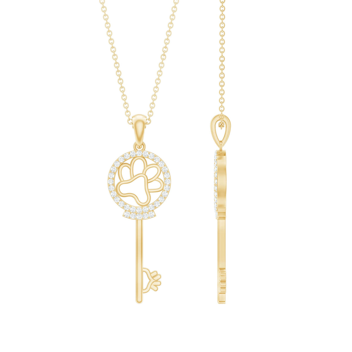 Certified Cubic Zirconia Key Pendant Necklace with Paw Motif