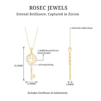 Certified Cubic Zirconia Key Pendant Necklace with Paw Motif