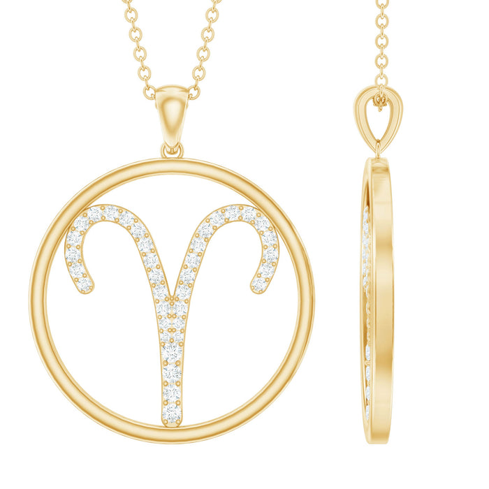 Certified Moissanite Aries zodiac sign pendant necklace by Rosec Jewels featuring a sparkling Aries symbol pendant.