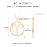 Certified Moissanite Aries Zodiac Sign Pendant Necklace