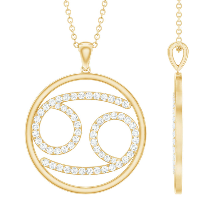 Certified Moissanite Cancer zodiac sign pendant necklace from Rosec Jewels featuring a sparkling Cancer symbol charm.