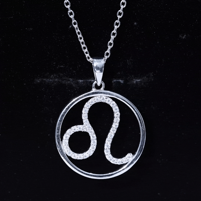 Yellow moissanite Leo zodiac sign pendant necklace by Rosec Jewels, featuring a detailed Leo symbol and sparkling gemstone.