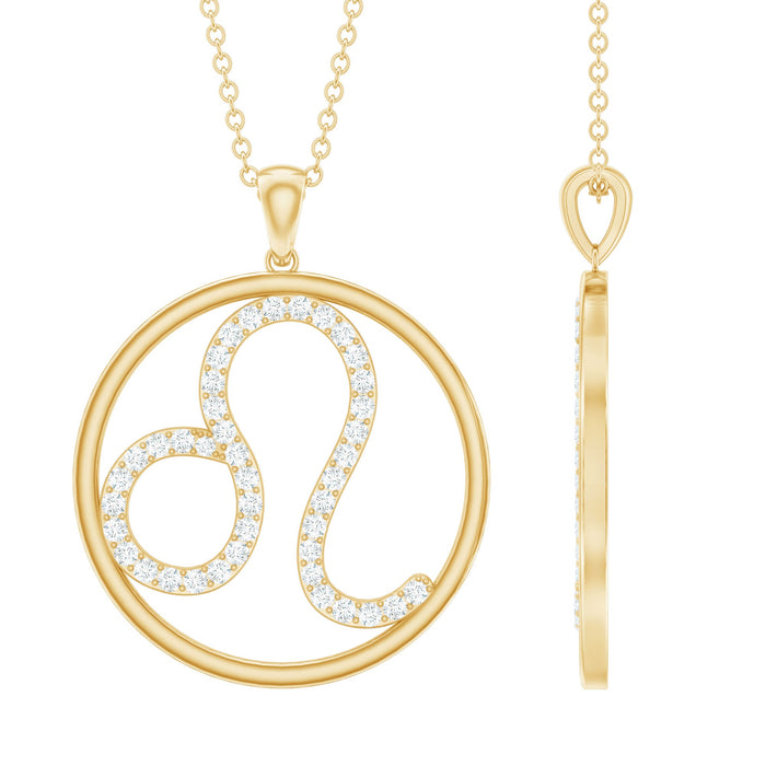 Certified Moissanite Leo zodiac sign pendant necklace by Rosec Jewels featuring a sparkling Leo symbol and elegant design.