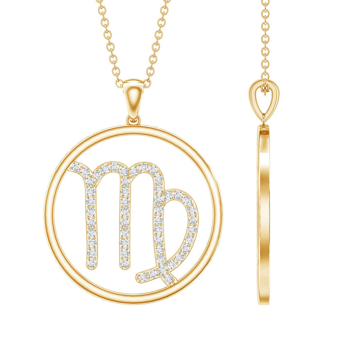 Certified Moissanite Virgo zodiac pendant necklace with intricate design, featuring a sparkling moissanite stone, by Rosec Jewels.