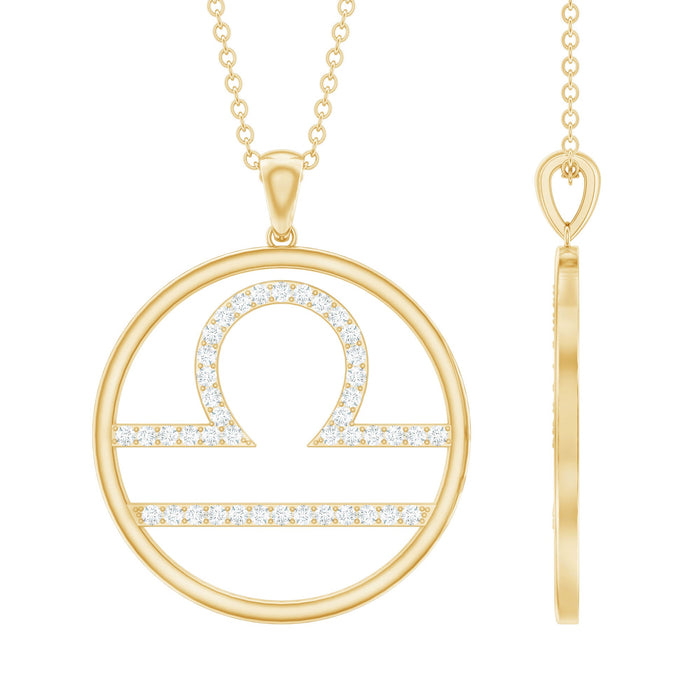Certified Moissanite Libra zodiac pendant necklace with a detailed Libra symbol and sparkling gemstone by Rosec Jewels.