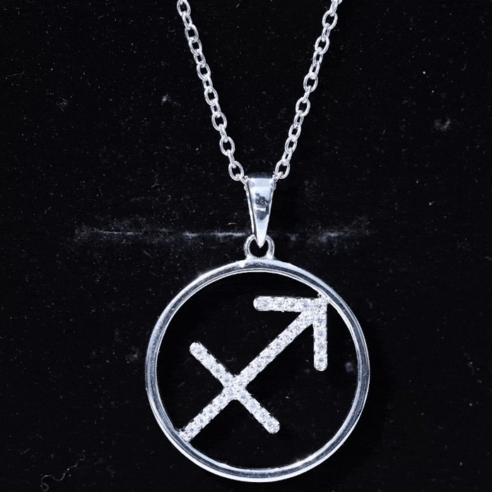 Yellow certified moissanite Sagittarius zodiac sign pendant necklace by Rosec Jewels, featuring a detailed Sagittarius symbol.