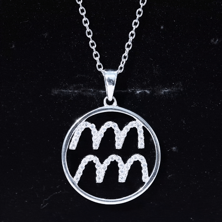 Yellow moissanite Aquarius pendant necklace by Rosec Jewels featuring a zodiac-themed pendant with sparkling gemstone.
