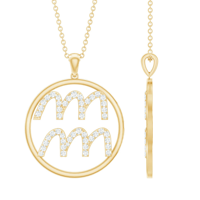 Certified Moissanite Aquarius Zodiac Pendant Necklace by Rosec Jewels featuring a sparkling Aquarius symbol pendant.