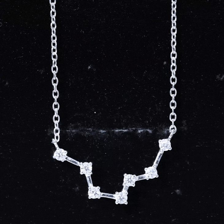 Yellow gold Moissanite Constellation Aquarius zodiac sign pendant necklace from Rosec Jewels, featuring a starry constellation design.