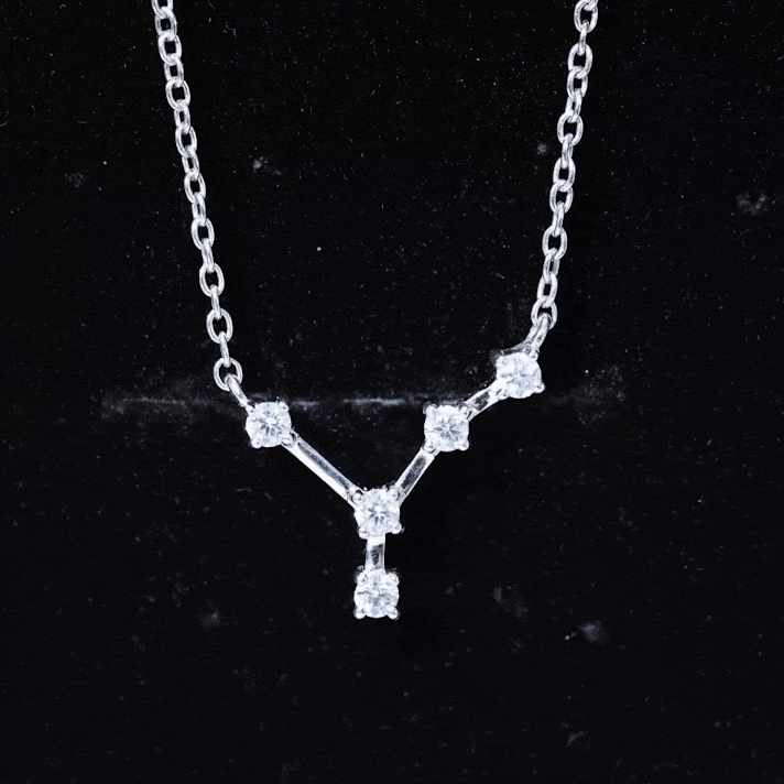 Yellow moissanite Cancer zodiac constellation pendant necklace by Rosec Jewels featuring detailed star and constellation design.