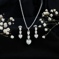 Cubic Zirconia Heart Necklace and Earrings Set in Sterling Silver
