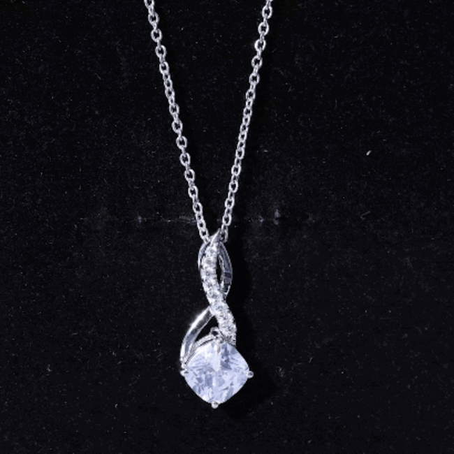 Cushion cut cubic zirconia infinity pendant necklace for women, featuring sparkling stones and elegant design by Rosec Jewels.