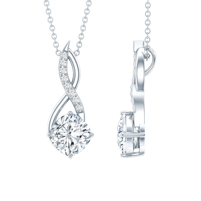 Cushion cut cubic zirconia infinity pendant necklace for women by Rosec Jewels, showcasing sparkling silver-tone jewelry design.