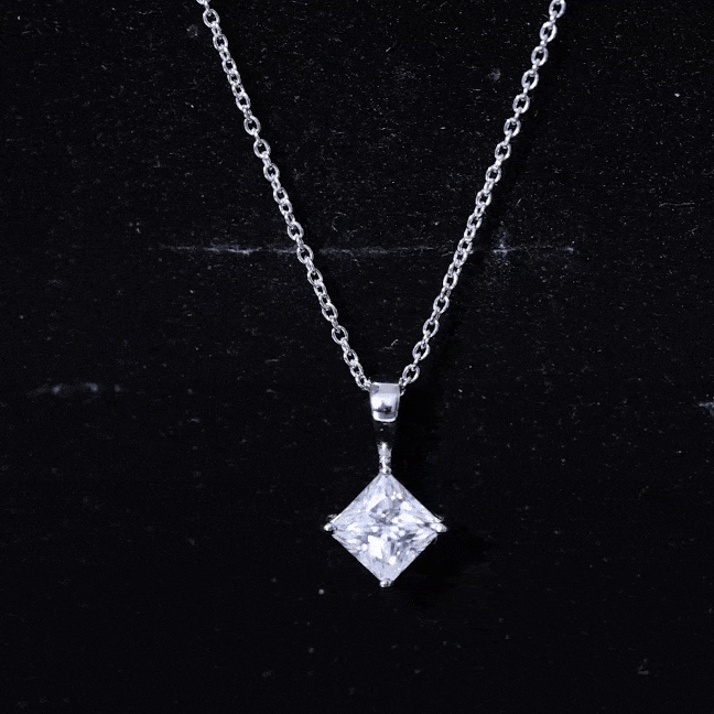 Diagonal set 3 carat cubic zirconia princess cut pendant with chain from Rosec Jewels, showcasing sparkling jewelry with a sleek design.