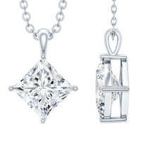 Diagonal set of three 3-carat cubic zirconia princess cut pendants with chain by Rosec Jewels, showcasing sparkling jewelry design