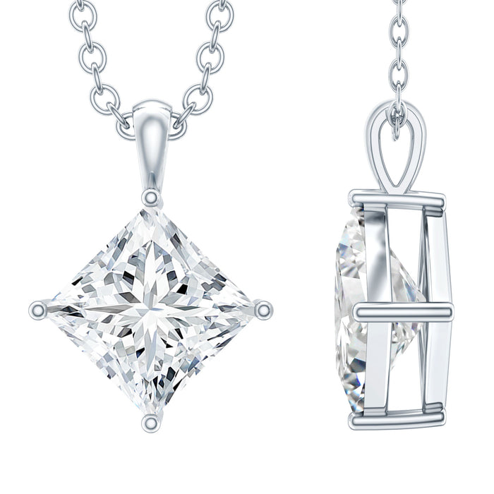 Diagonal set of three 3-carat cubic zirconia princess cut pendants with chain by Rosec Jewels, showcasing sparkling jewelry design