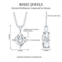 Diagonal set of three carat cubic zirconia princess cut pendants with chain by Rosec Jewels, featuring sparkling gemstone designs.