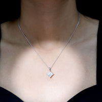 Diagonal set of three carat cubic zirconia princess cut pendants with chain by Rosec Jewels, showcasing sparkling jewelry design