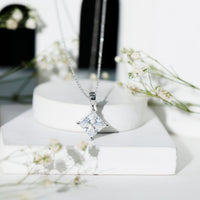 Rosec Jewels diagonal set 3 carat cubic zirconia princess cut pendant with chain, showcasing sparkling jewelry design.
