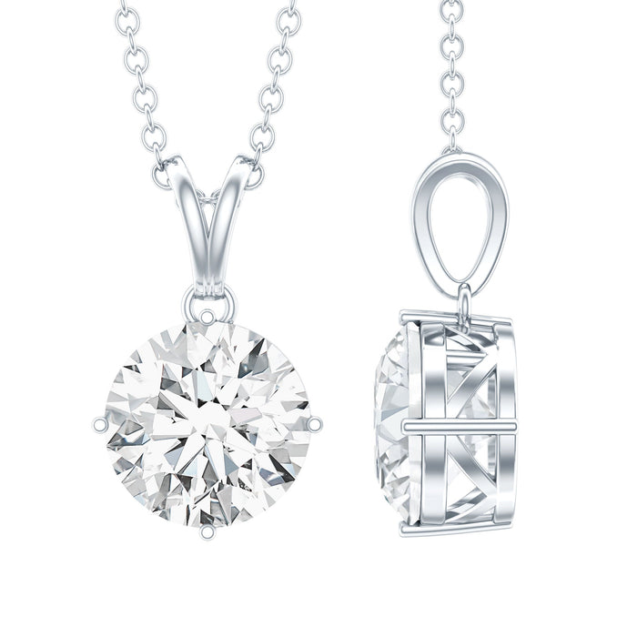 Silver chain necklace with a 2 carat cubic zirconia solitaire pendant from Rosec Jewels, showcasing a sparkling pendant detail.