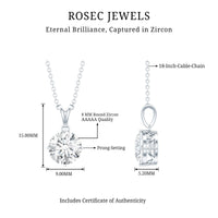 2 Carat Round Cubic Zirconia Solitaire Pendant Necklace