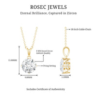 2 Carat Round Cubic Zirconia Solitaire Pendant Necklace