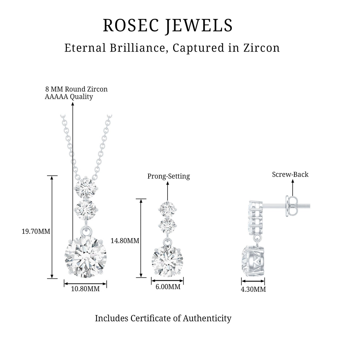 Cubic Zirconia Dangle Necklace and Earrings Set For Bride