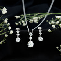Certified Cubic Zirconia Bridal Necklace and Earrings Set in Silver