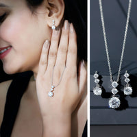 Certified Cubic Zirconia Bridal Necklace and Earrings Set in Silver