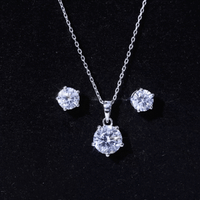 Certified 3.9 Carat Round Cubic Zirconia Solitaire Necklace and Earrings Set