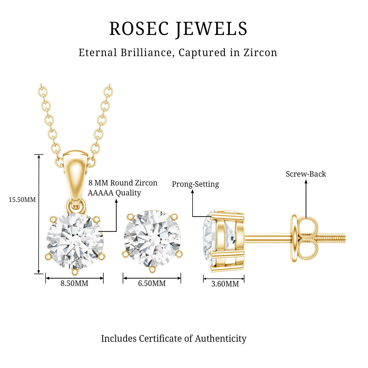 2 CT Zircon Solitaire Pendant and Earrings Set