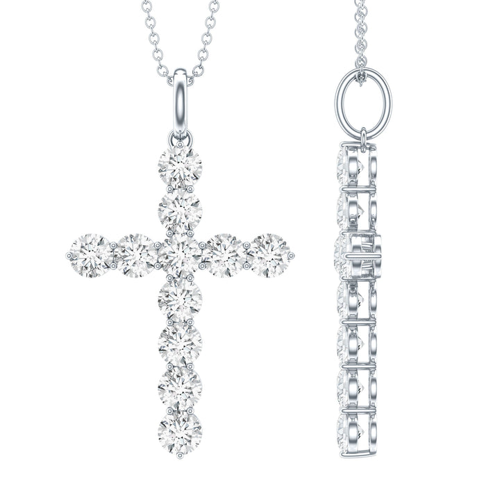 Silver chain pendant with a cubic zirconia Christian cross, featuring sparkling stones and detailed design, by Rosec Jewels.