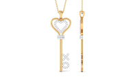 Certified Moissanite Double Heart Key Pendant with XO