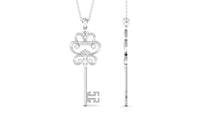 Moissanite Vintage Key Pendant Necklace with Certificate