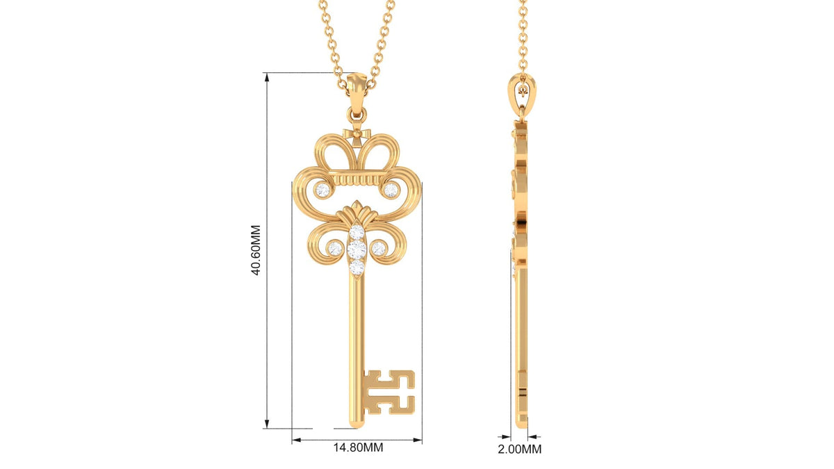 Moissanite Vintage Key Pendant Necklace with Certificate