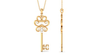 Moissanite Vintage Key Pendant Necklace with Certificate