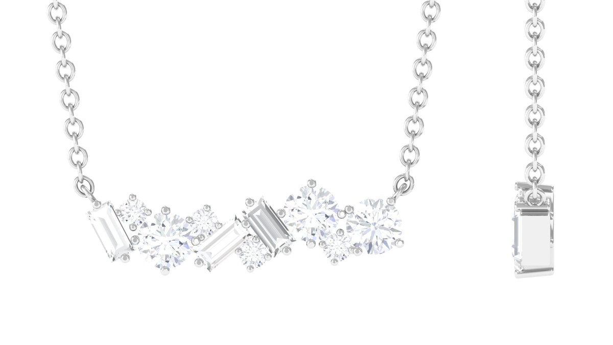 0.75 CT Round and Baguette Cut Moissanite Cluster Bar Necklace