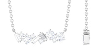 0.75 CT Round and Baguette Cut Moissanite Cluster Bar Necklace
