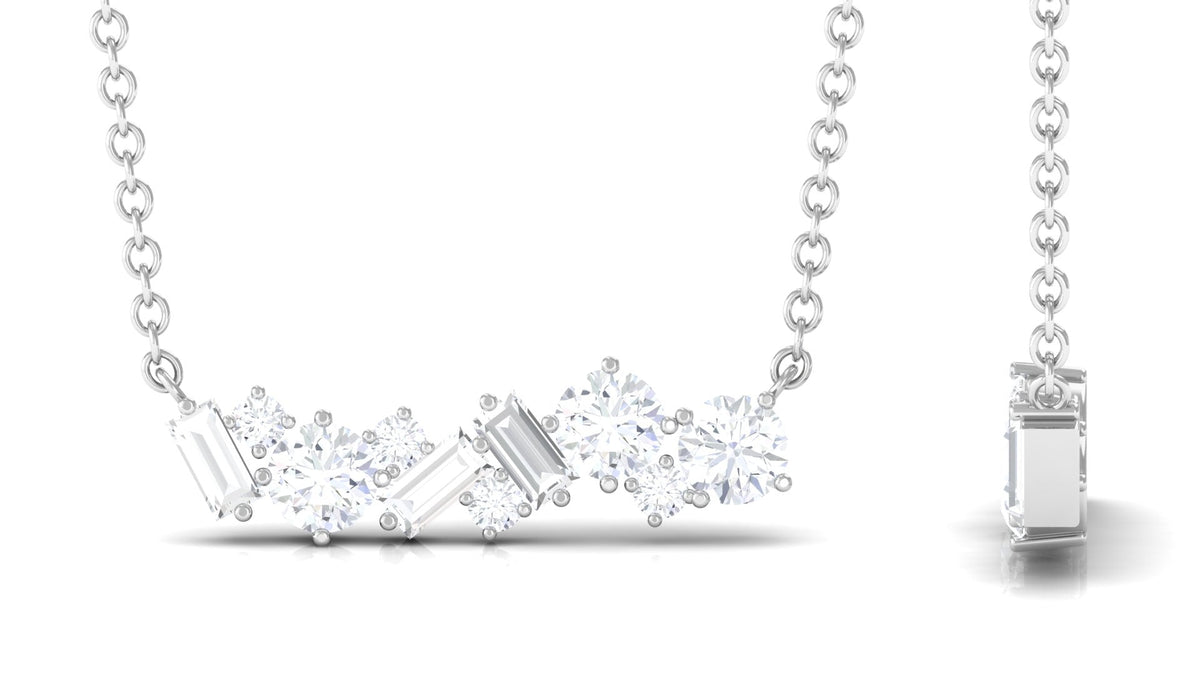 0.75 CT Round and Baguette Cut Moissanite Cluster Bar Necklace