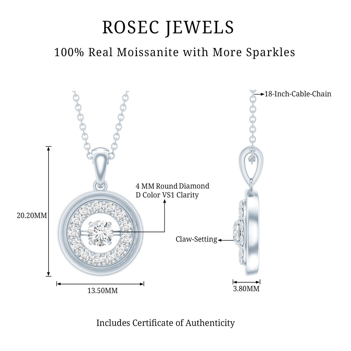 Certified Moissanite Classic Halo Pendant