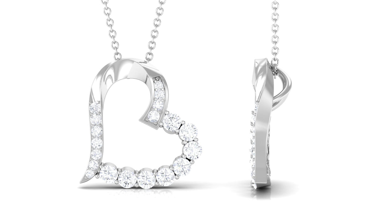 1 CT Round Cut Moissanite Heart Pendant in Prong Setting
