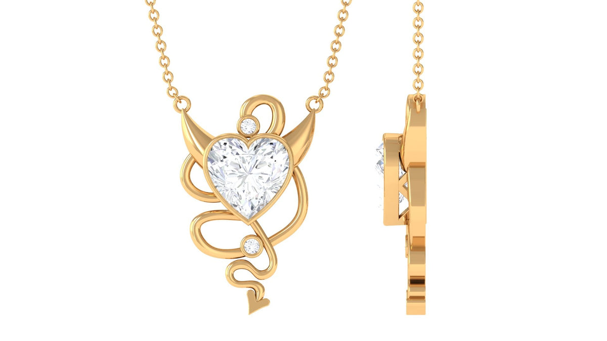 2.25 CT Moissanite Devil Heart Necklace in Bezel Setting