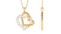 Round Shape Moissanite Interlock Double Heart Pendant