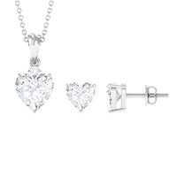 5 Carat Solitaire Moissanite Heart Pendant and Earrings Set