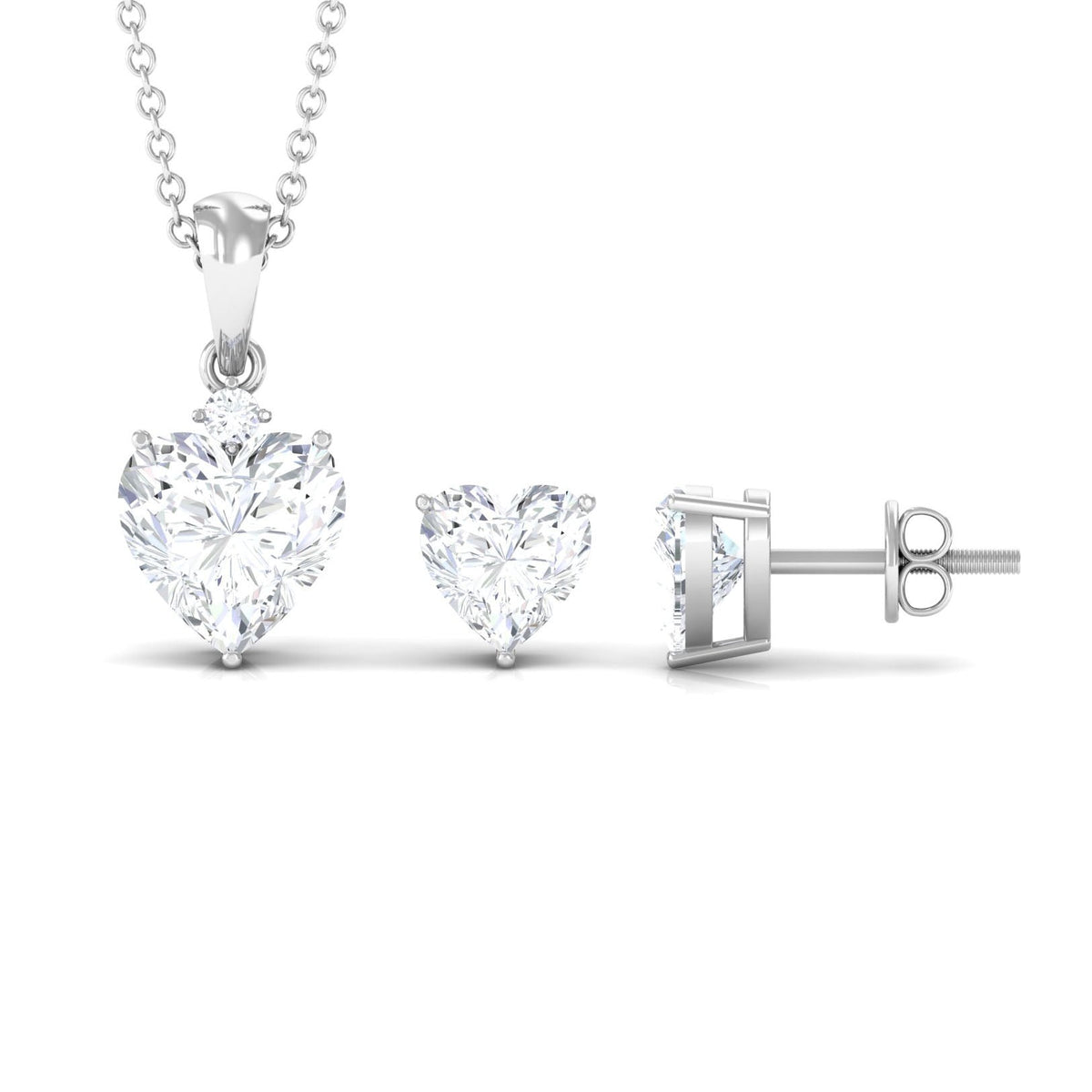 5 Carat Solitaire Moissanite Heart Pendant and Earrings Set