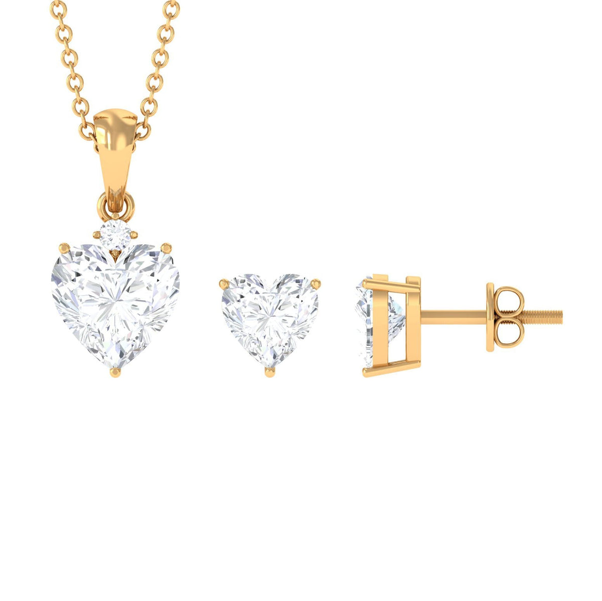 5 Carat Solitaire Moissanite Heart Pendant and Earrings Set
